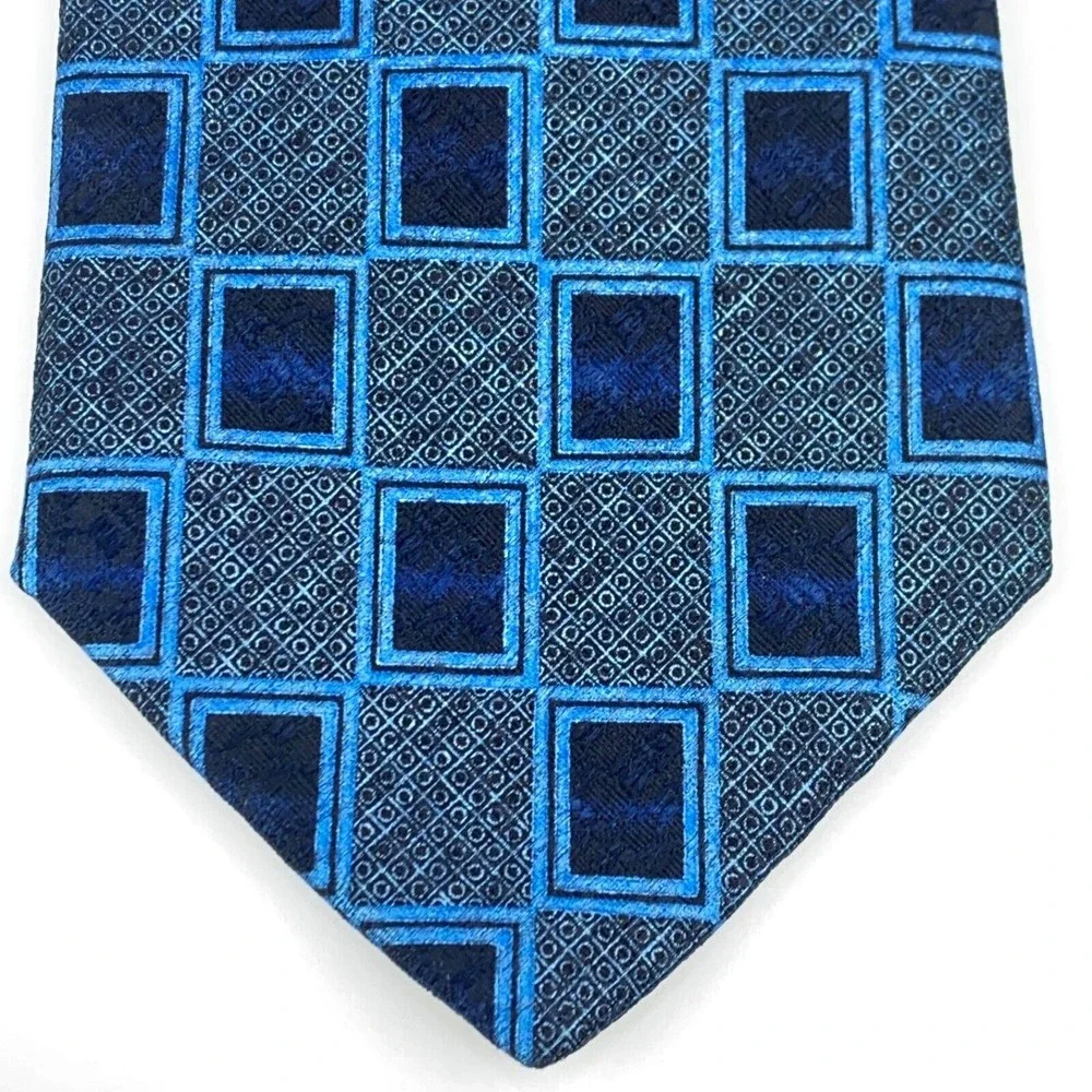 CHARLESTON Tie Rack Mens Blue Geometric 100% Silk Necktie Made in Italy